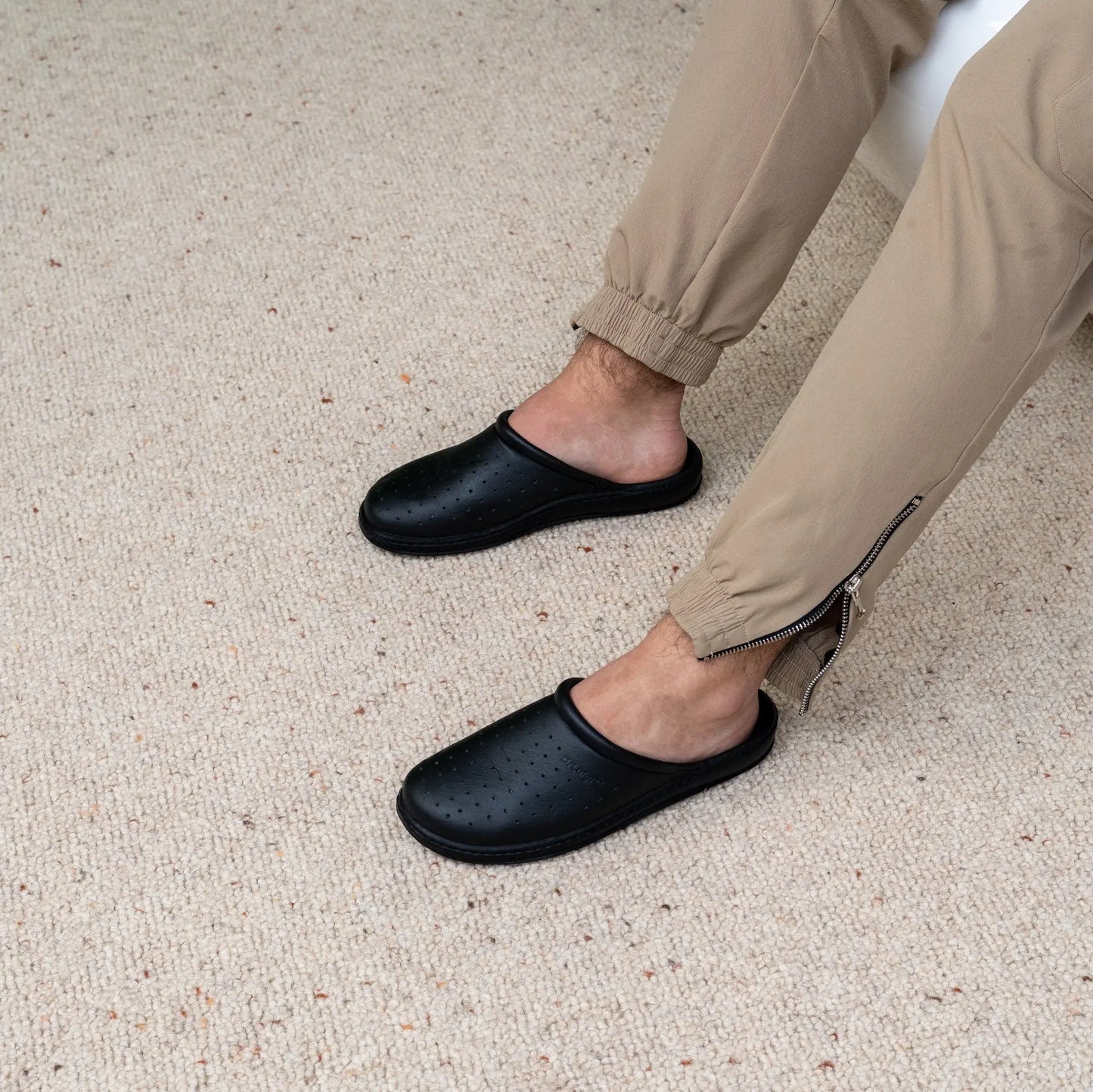 DrLuigi® Orthopedic Slippers for Men - Comfortable Medical Footwear Black Leather drluigi