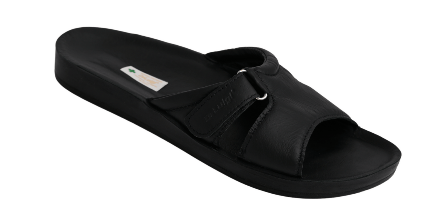 DRLUIGI MEDICAL LEATHER SLIDES SANDALS FOR WOMEN PU-02-20-KS - BLACK