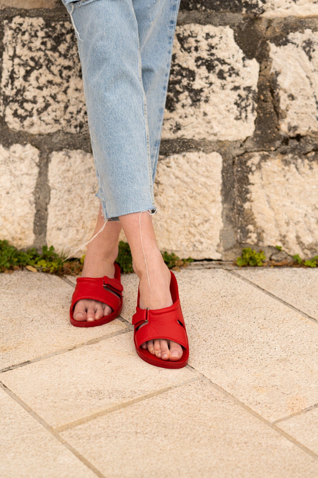 DRLUIGI MEDICAL LEATHER SLIDES SANDALS FOR WOMEN PU-02-20-KS - RED