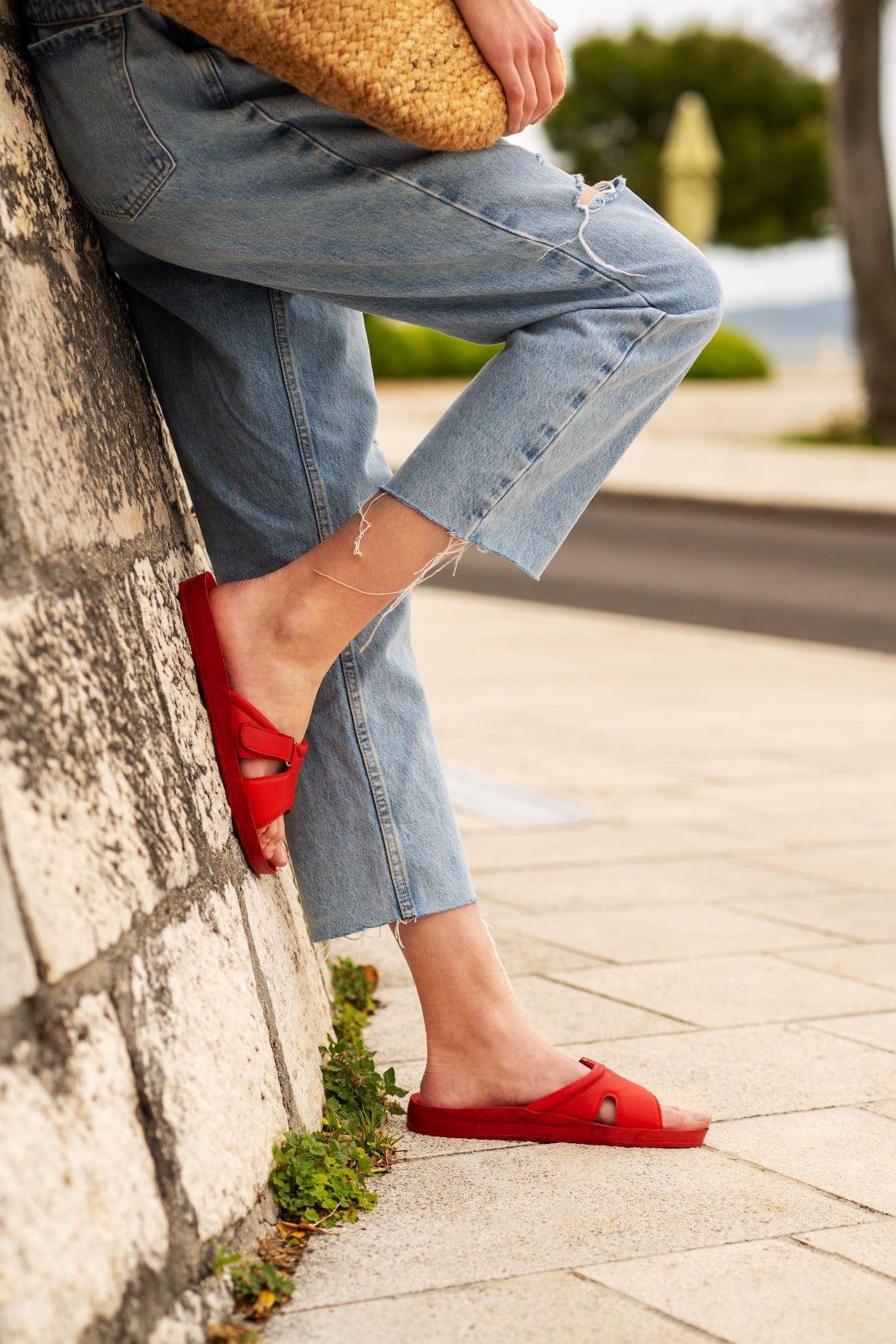 DRLUIGI MEDICAL LEATHER SLIDES SANDALS FOR WOMEN PU-02-20-KS - RED