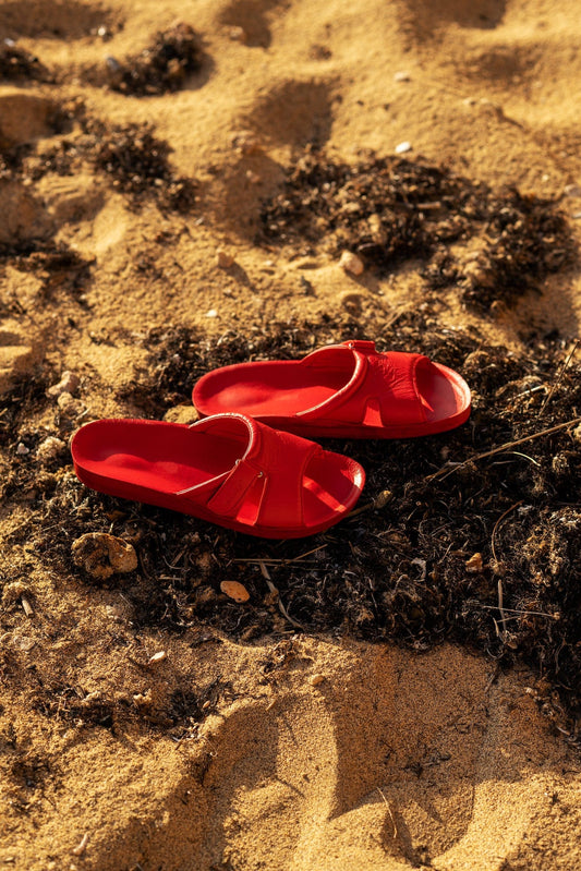 DRLUIGI MEDICAL LEATHER SLIDES SANDALS FOR WOMEN PU-02-20-KS - RED