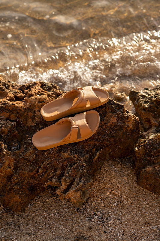 DRLUIGI MEDICAL LEATHER SLIDES SANDALS FOR WOMEN PU-02-20-KS - BROWN