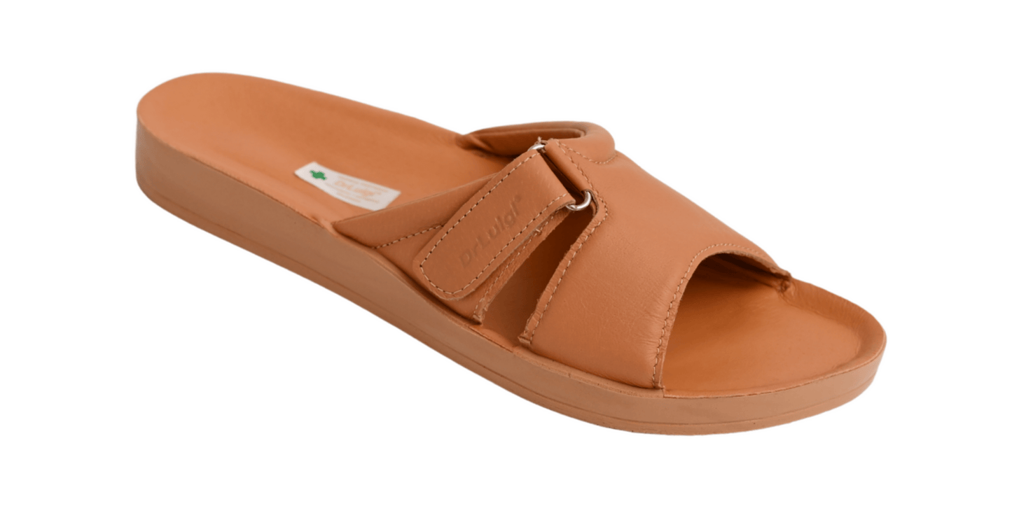 DRLUIGI MEDICAL LEATHER SLIDES SANDALS FOR WOMEN PU-02-20-KS - BEIGE