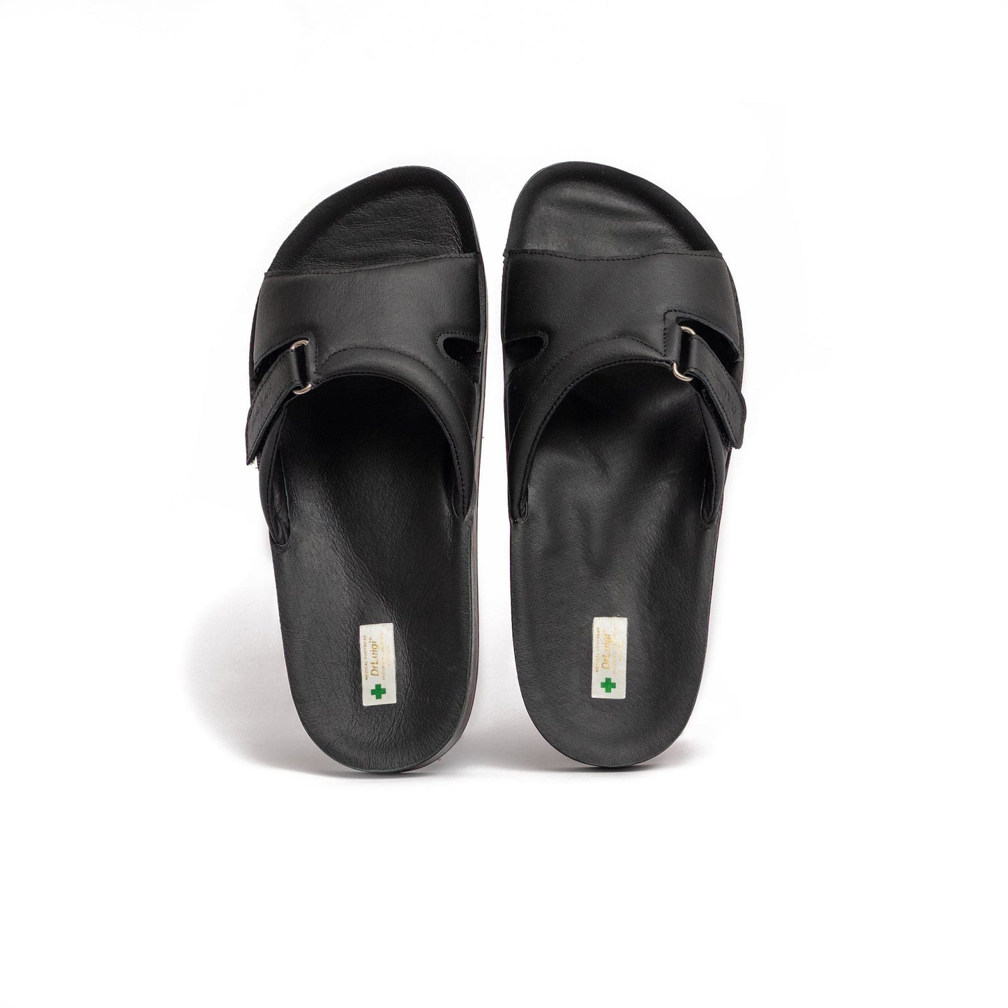 DRLUIGI MEDICAL LEATHER SLIDES SANDALS FOR WOMEN PU-02-20-KS - BLACK