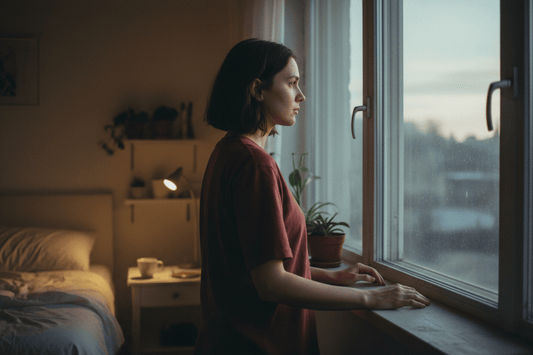 Person standing at window in soft morning light representing the quiet hope for a day without foot pain