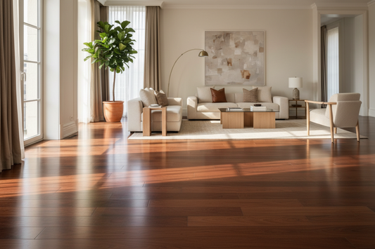 Warm inviting living room with hardwood floor highlighting the need for comfortable home slippers