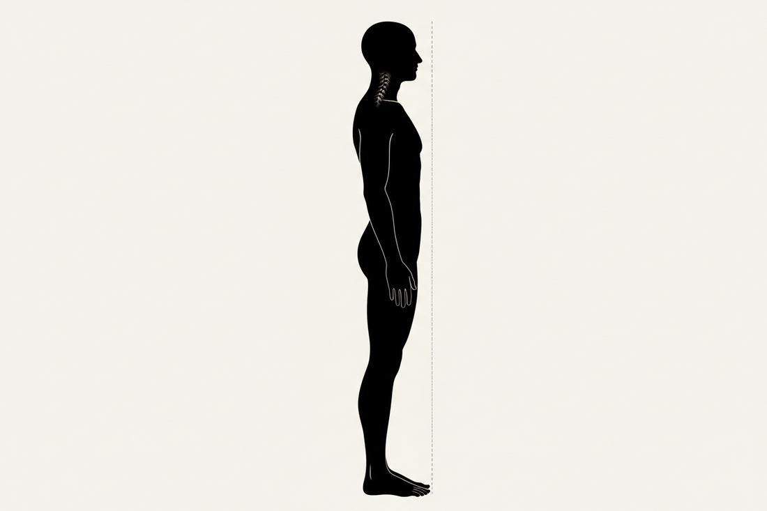 Side view silhouette showing correct body alignment and posture from feet to spine
