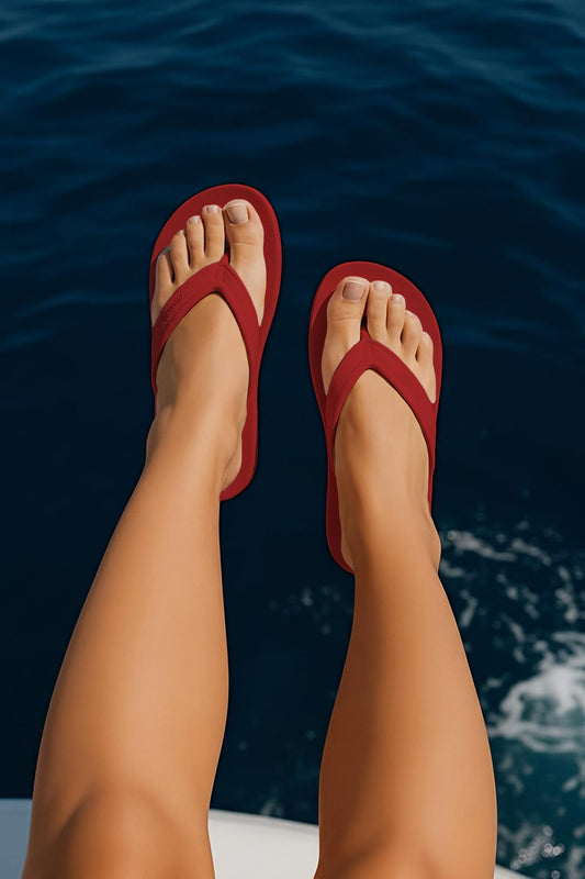 DrLuigi® Orthopädische Flip-Flops für Damen - Bequeme medizinische Schuhe aus rotem Leder