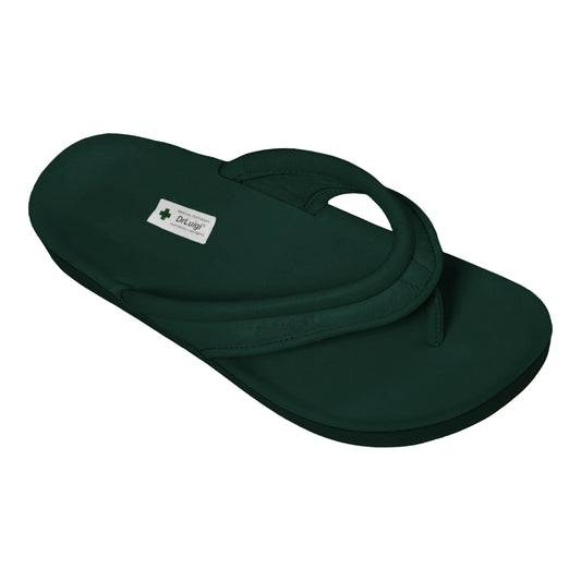 DrLuigi® Orthopädische Flip-Flops für Damen - Bequemes medizinisches Schuhwerk aus grünem Leder