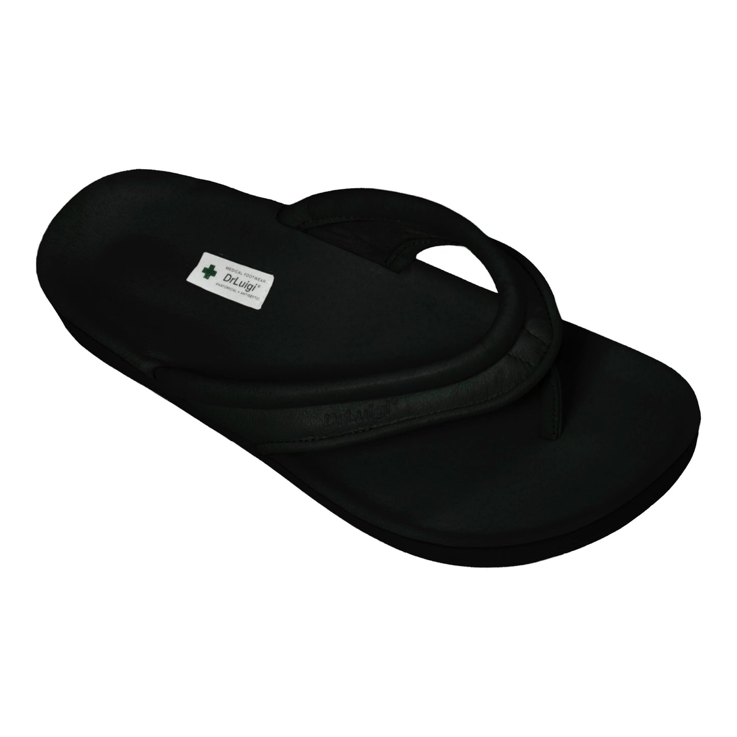 DrLuigi® Orthopädische Flip-Flops für Damen – Bequeme medizinische Schuhe aus schwarzem Leder