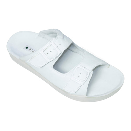 DrLuigi® Orthopedic 2-Strap Leather Slide Sandals for Woman - Comfortable Medical Footwear White Leather