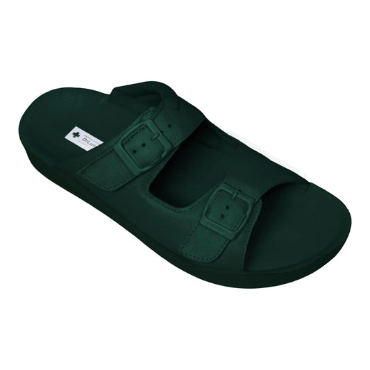 DrLuigi® Orthopedic 2-Strap Leather Slide Sandals for Woman - Comfortable Medical Footwear Green Leather