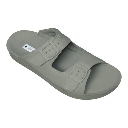 DrLuigi® Orthopedic 2-Strap Leather Slide Sandals for Woman - Comfortable Medical Footwear Gray Leather