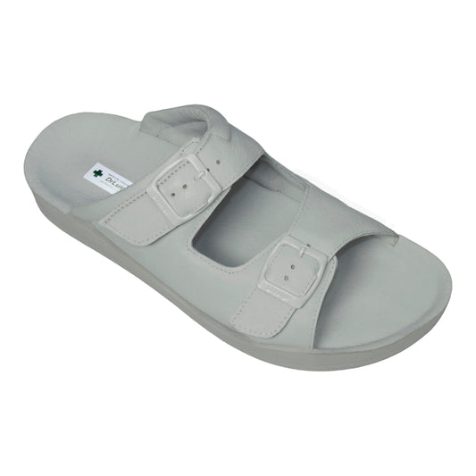 DrLuigi® Orthopedic 2-Strap Leather Slide Sandals for Woman - Comfortable Medical Footwear Silver Leather