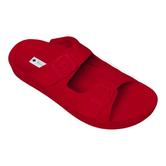 DrLuigi® Orthopedic 2-Strap Leather Slide Sandals for Woman - Comfortable Medical Footwear Red Leather