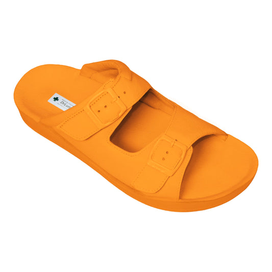 DrLuigi® Orthopedic 2-Strap Leather Slide Sandals for Woman - Comfortable Medical Footwear Orange Leather