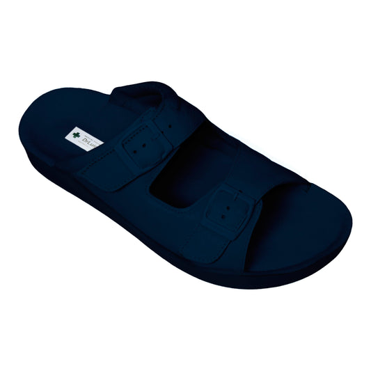 DrLuigi® Orthopedic 2-Strap Leather Slide Sandals for Men - Comfortable Medical Footwear Navy Blue Leather