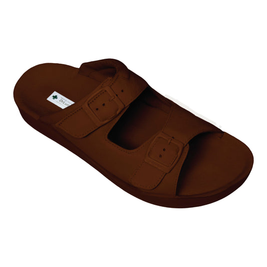 DrLuigi® Orthopedic 2-Strap Leather Slide Sandals for Woman - Comfortable Medical Footwear Brown Leather