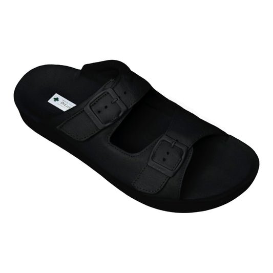 DrLuigi® Orthopedic 2-Strap Leather Slide Sandals for Men - Comfortable Medical Footwear Black Leather